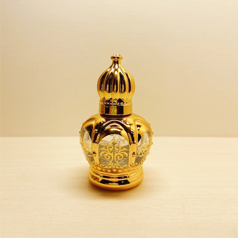 Rodillo de botella de Perfume de vidrio 5ml 10ml Crown Plastic Head Gold Los tapones se enrollan en el envase de aceite esencial envase de cuidado de la piel