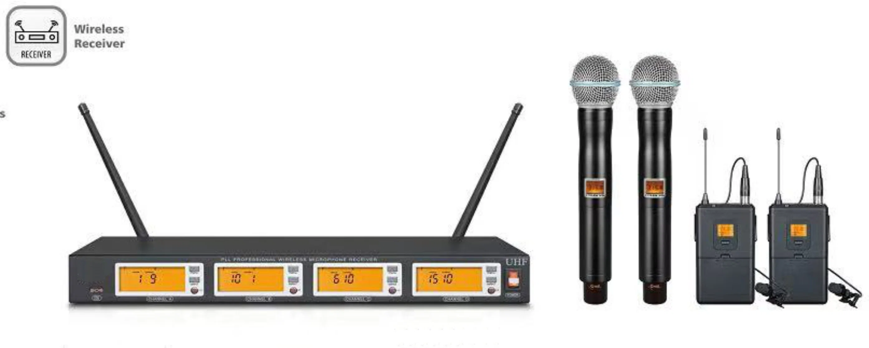 4 Channel Handheld Wireless Microphone with Efficient RF Performance and High S/N Ratio for Sound Reinforcement