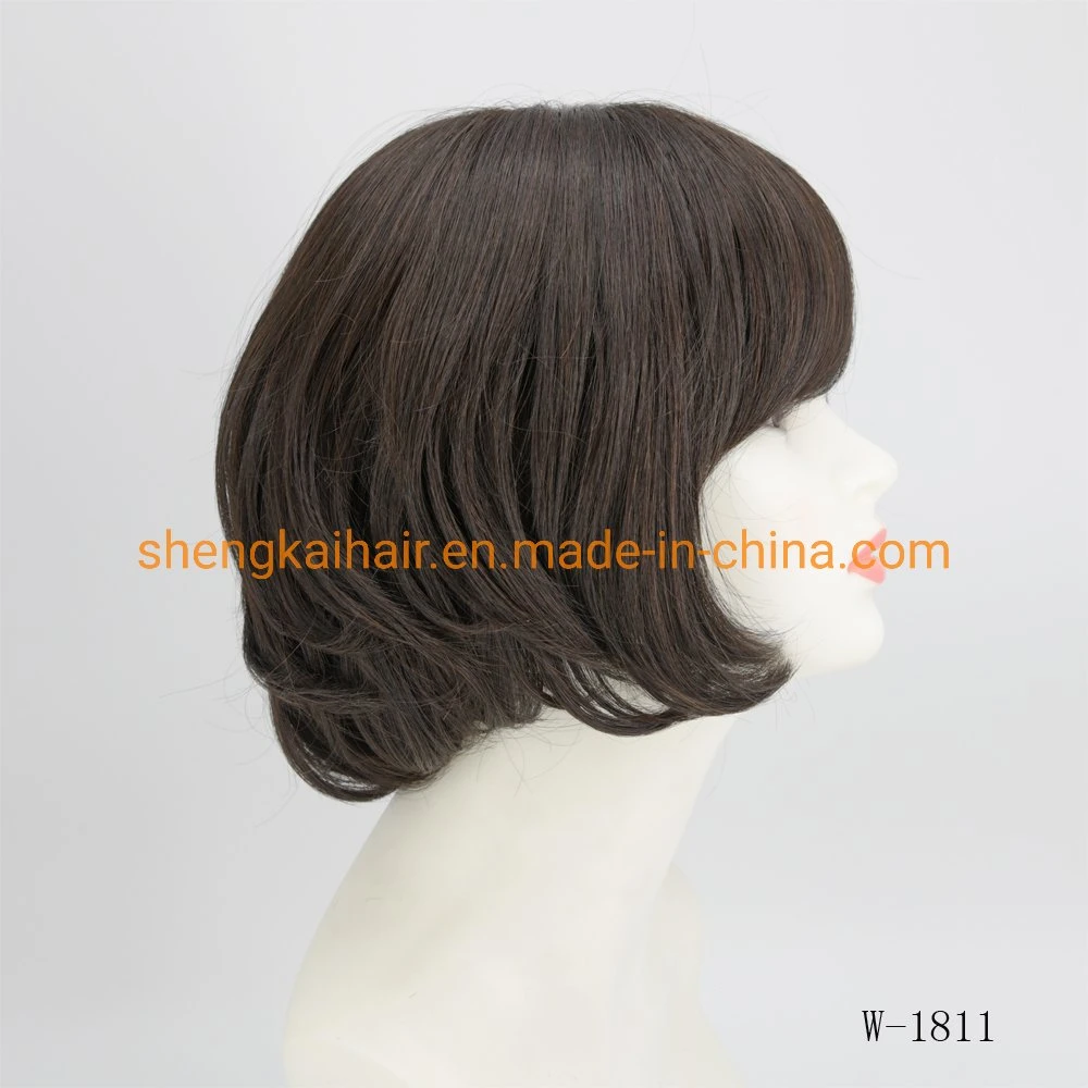 Wholesale/Supplier Good Quality Handtied Human Hair Synthetic Hair Mix Wig Hair for Ladies 556