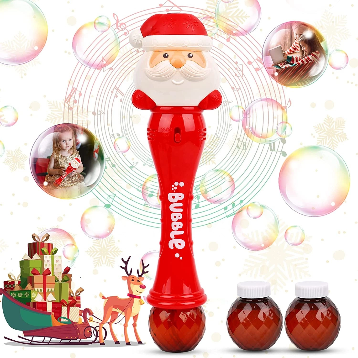 Santa Claus Musical &amp; Light up Bubble Machine automático al aire libre Fabricante Blower Toys Navidad Bubble Wands para niños