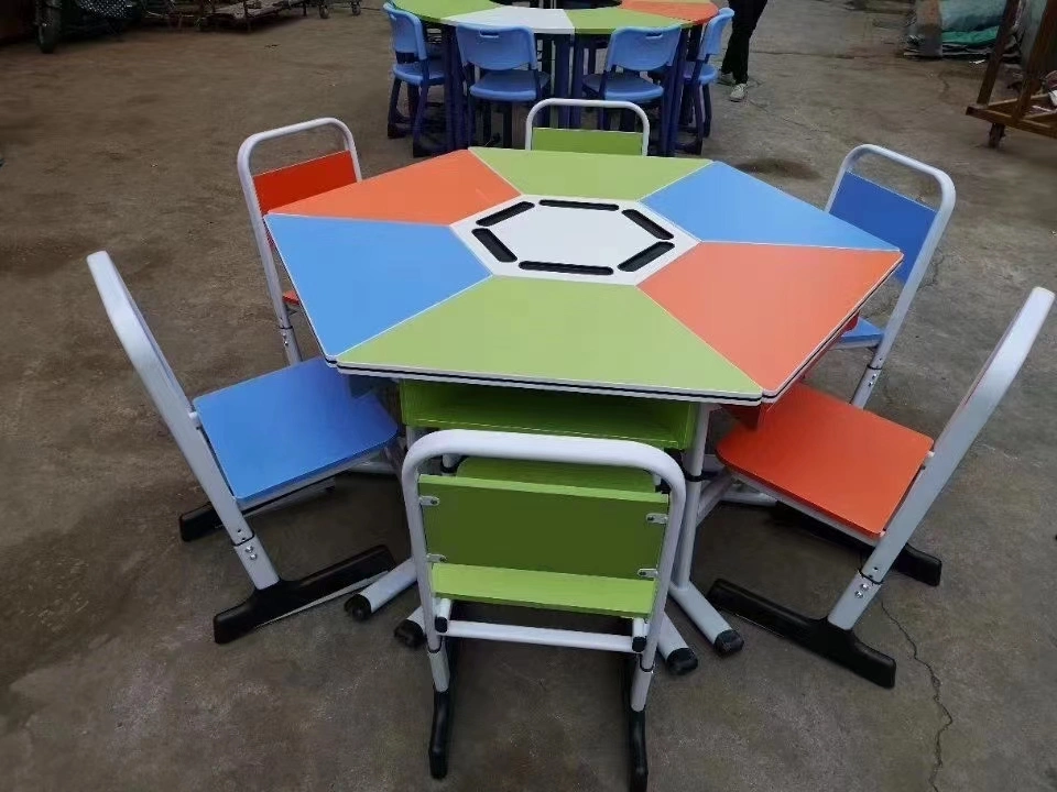 Modern School Classroom Furniture, Trapezoid Student Table Furniture, Preschool Children Furniture, Kindergarten Metal Furniture, Primary School Furniture