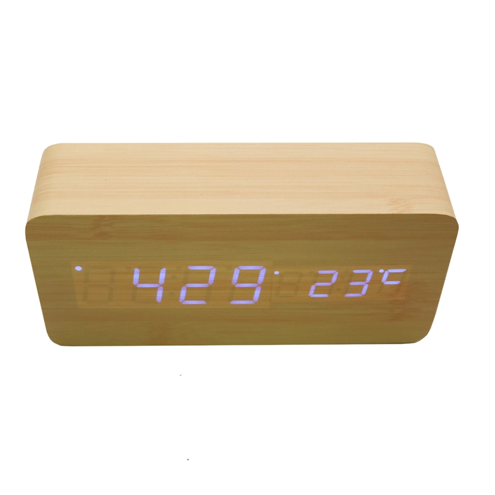 Digital Alarm Clock LED Display Table Wooden Alarm Clock