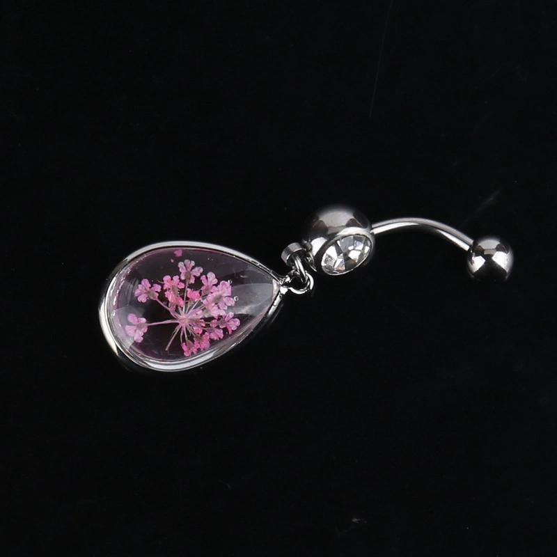 Glass Drops of Water Flower Stainless Steel Belly Button Rings