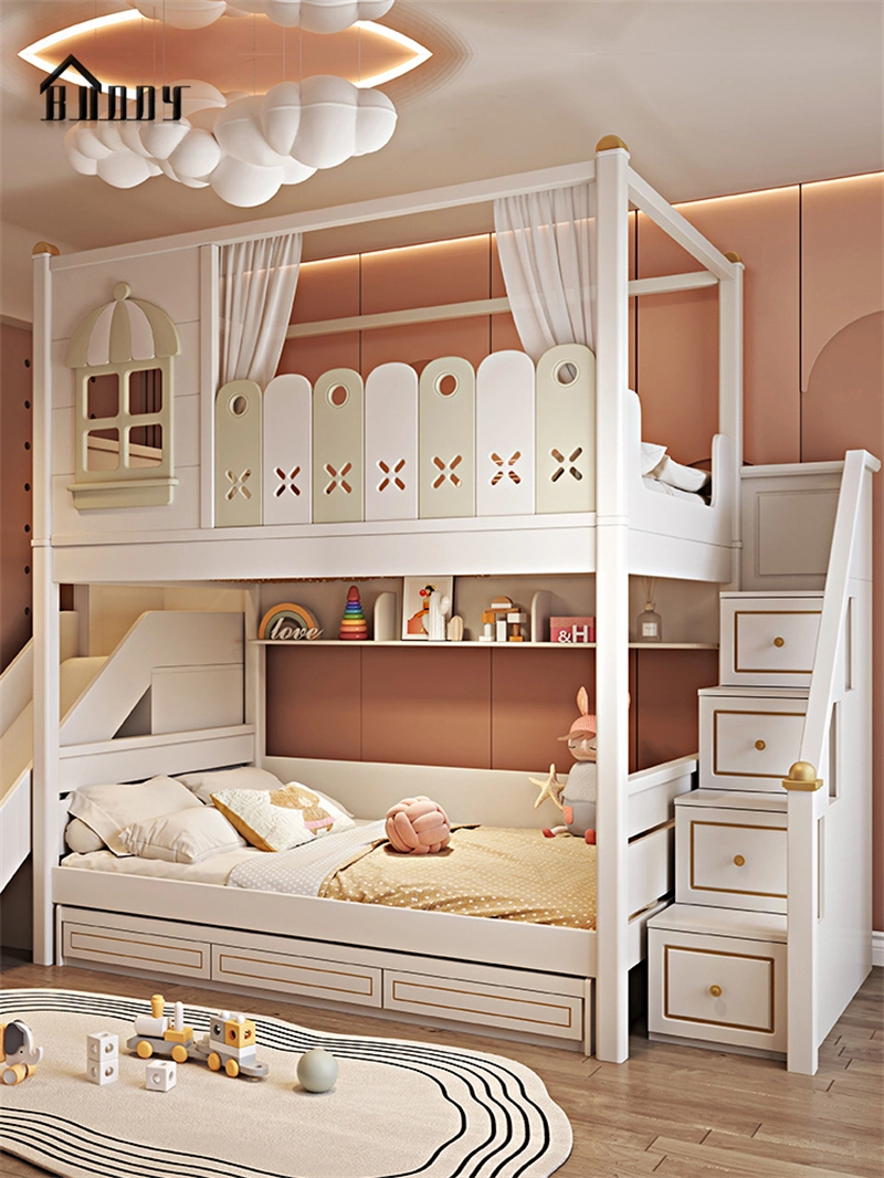 Kid Bed Room Furniture Wooden Bunk Bed Child Kids Bunk Bed Set Storage and Stairs