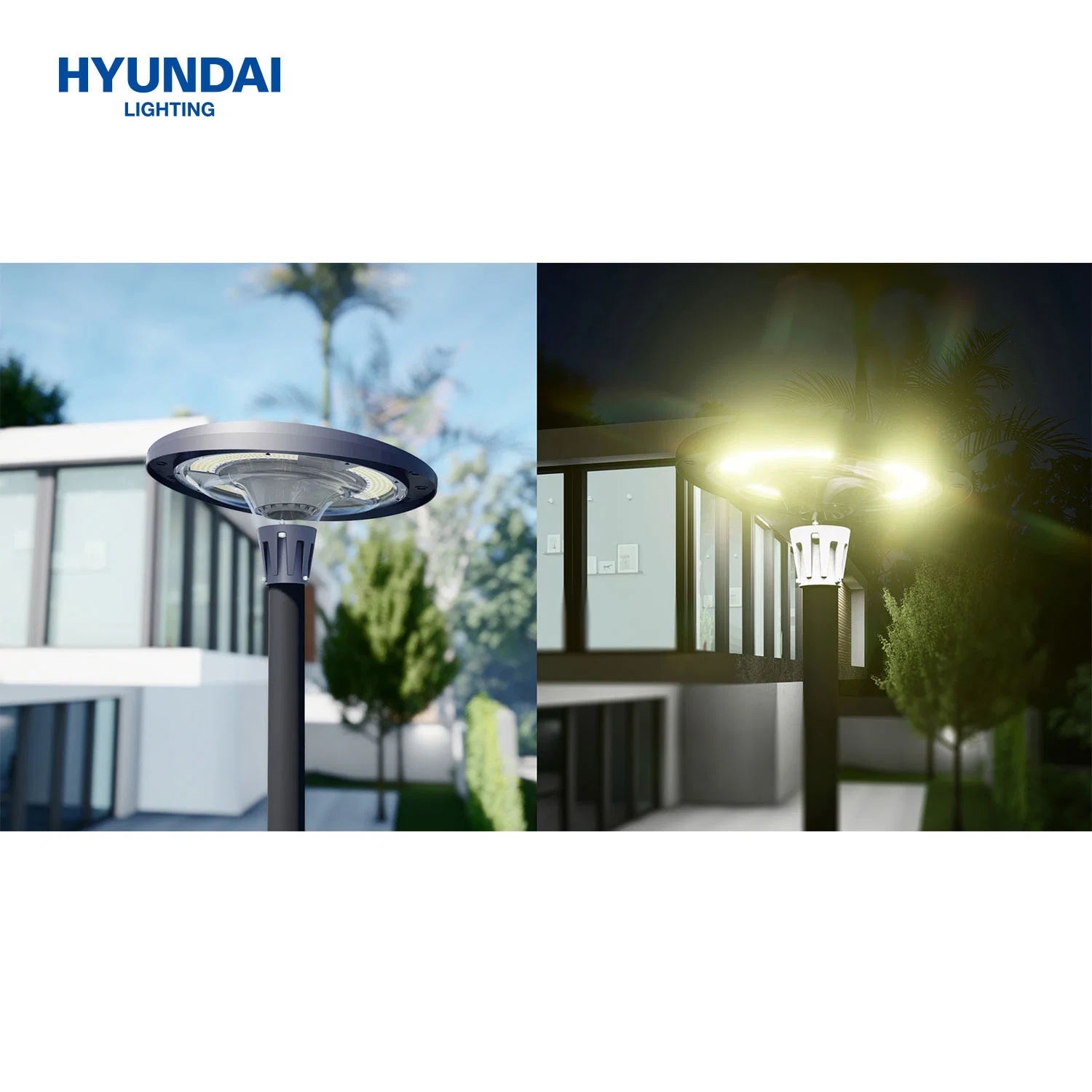 Hyundai Hot Sale Smart Control con Bluetooth Music Solar RGB LED IP65 OVNI Jardín paisaje Luz Calle Iluminación