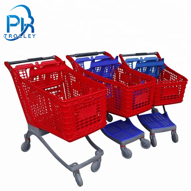 2 Layers Pure Plastic Supermarket Shopping Trolley Cart with Wheels