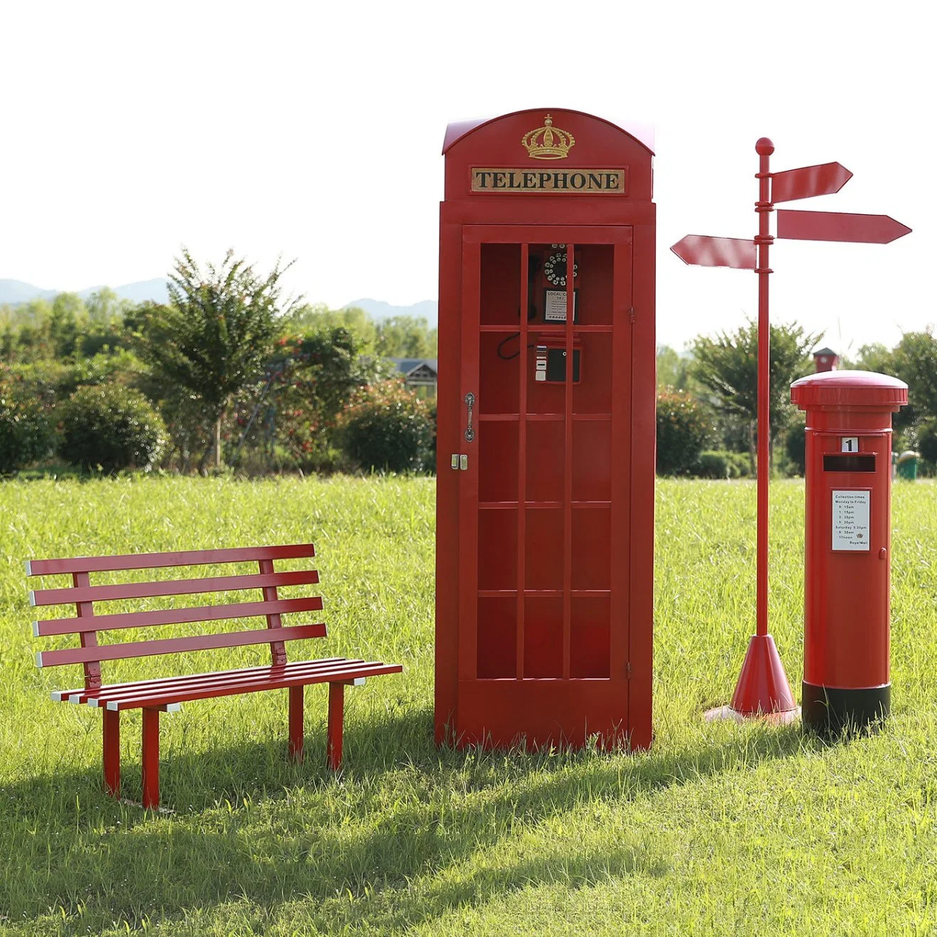 London Red Pinl Telephone Booth for Outdoor Garden Decor