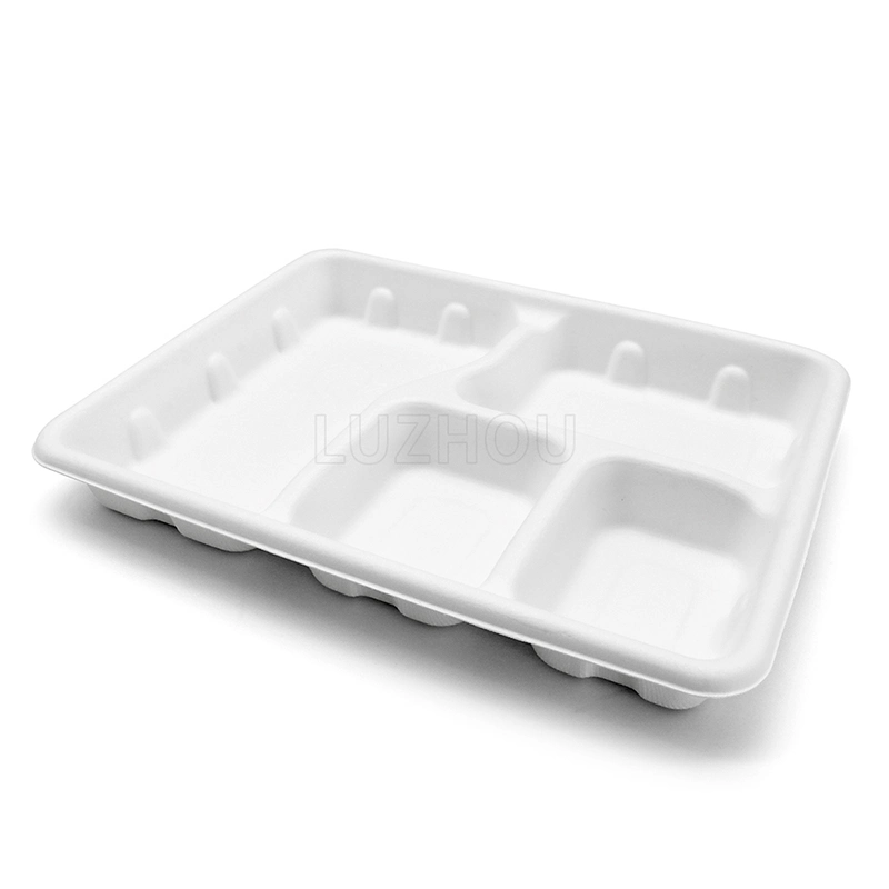 Moulé de canne à sucre pâte à papier jetable 4 Compartiment bac de bagasse grand plateau repas la bagasse bac de bagasse de déjeuners scolaires