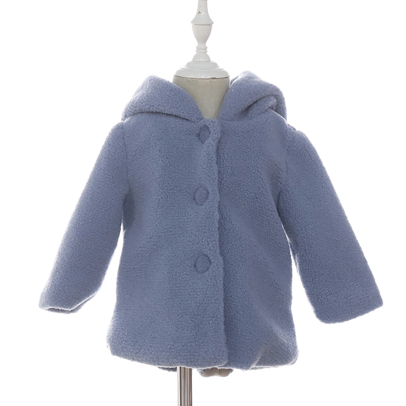 Long Sleeve Ears Hooded Girls Sherpa Fleece Jacket Kids Warm Winter Coat