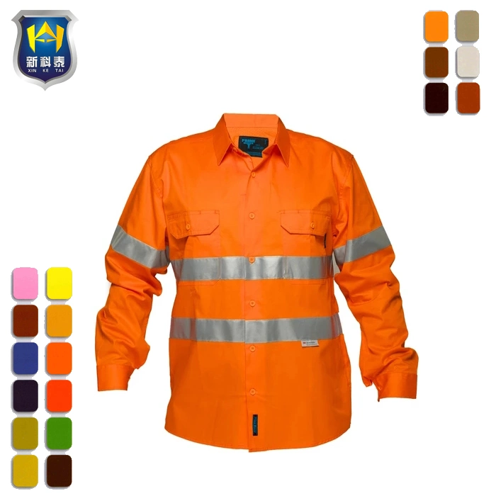 Prime Mover Workwear Hi Vis Lightweight Vented Long Sleeve Mens Shirts