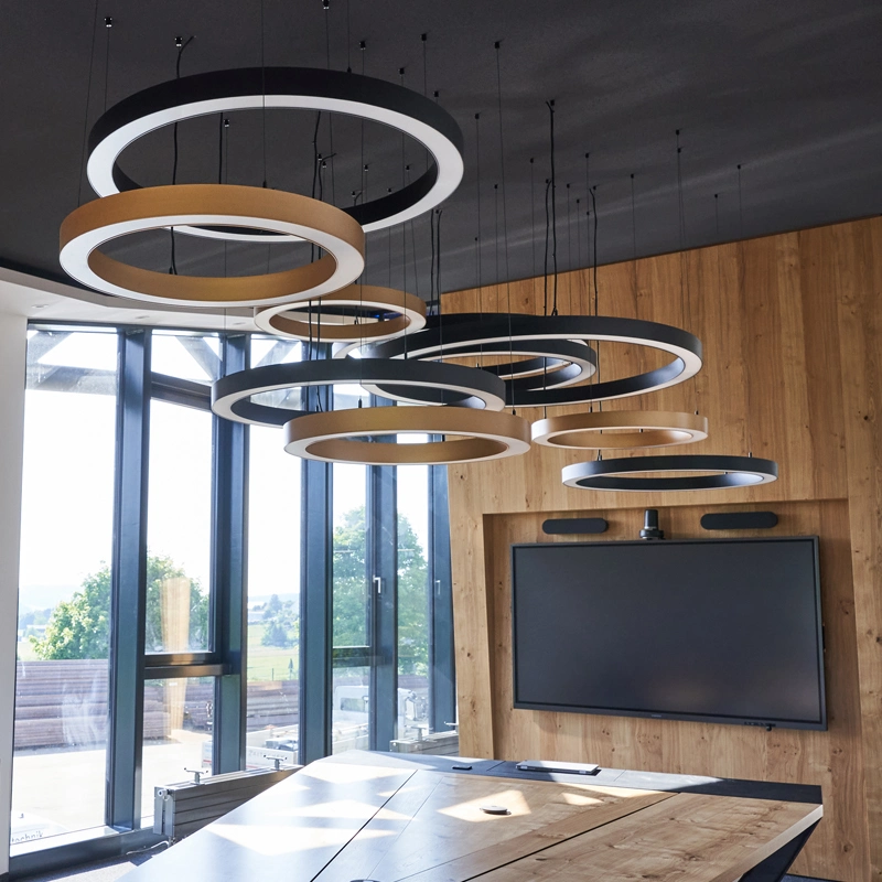 Black/White Aluminum Profile Round Circular LED Pendant Linear Light for Indoor