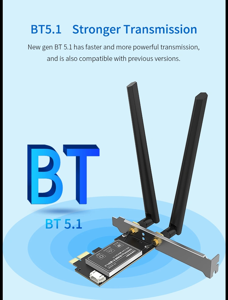 Comfast Wireless Dual Band 3000Mbps Intel Ax200 Bluetooth 5.0 PCI-E WiFi 6 Card 802.11AC/Ax for Windows 10