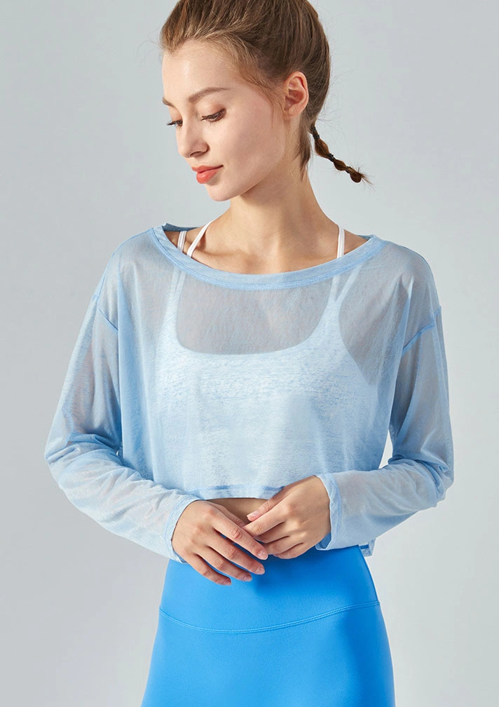 Depósito de la mujer entrenamiento Tops ropa deportiva para gimnasio yoga sueltos sobre la malla de tamaño de la ejecución de adecuación suelto tshirt