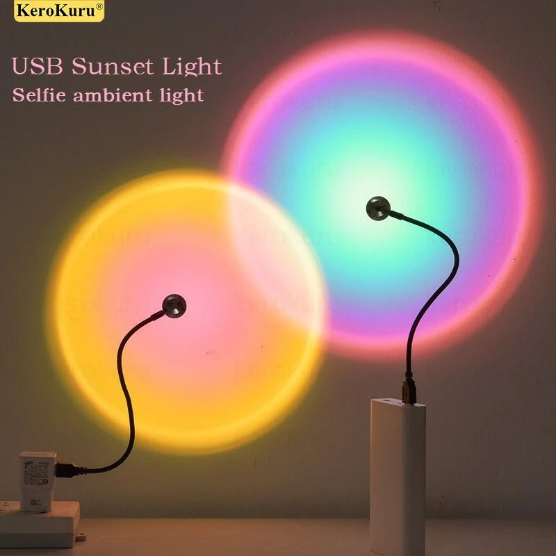 USB Sunset Light Mobile Phone Self Photography Light LED Rainbow ضوء ليلي لجهاز العرض Neon Light Projector تصوير حائط في ضوء