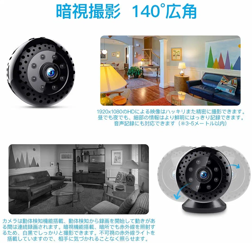 Home WiFi Mini IP Security P2p Cameras with 140 Degree Wide Lens IR Night Version (wc001L22)