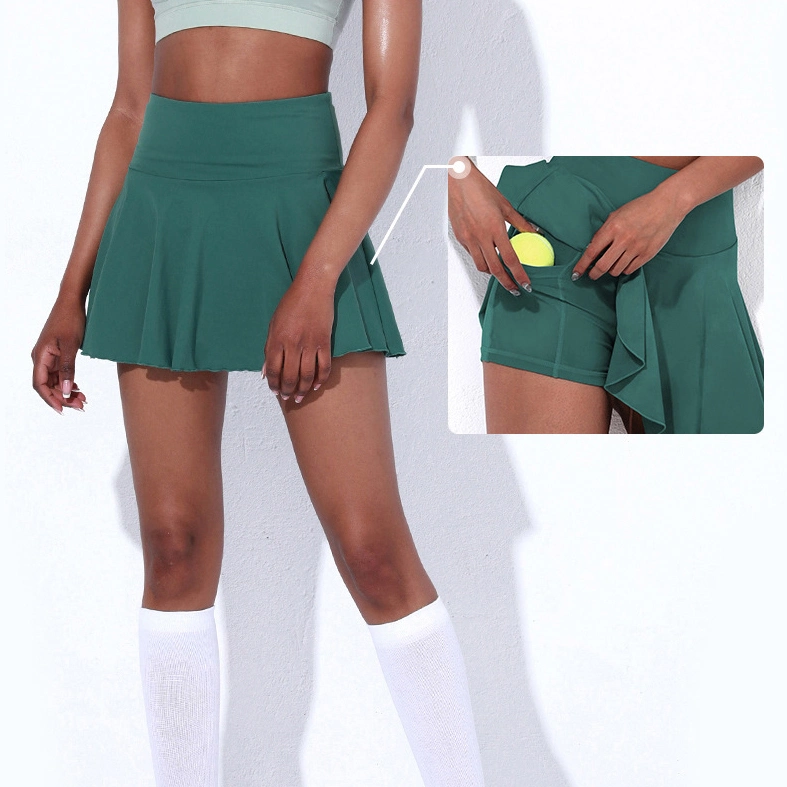 Custom Yoga Fitness Sports Skirt with Pocket Sexy Tennis Short Skirts Two Piece Pant Skirt