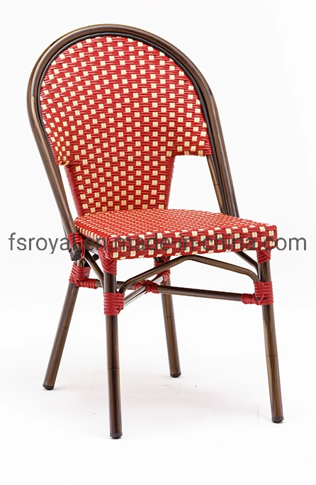 Outdoor Cafe Furniture Bamboo Look Aluminum Stackable Rattan Chair