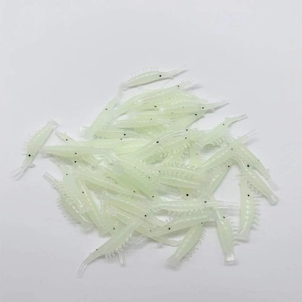 100pcs Camarones Señuelo Rojo/Rosa/Glow de silicona de color verde suave cebo gusanos cebos de Camarón luminoso gambas gambas simulación Tamaño: 0,5 g de 4 cm