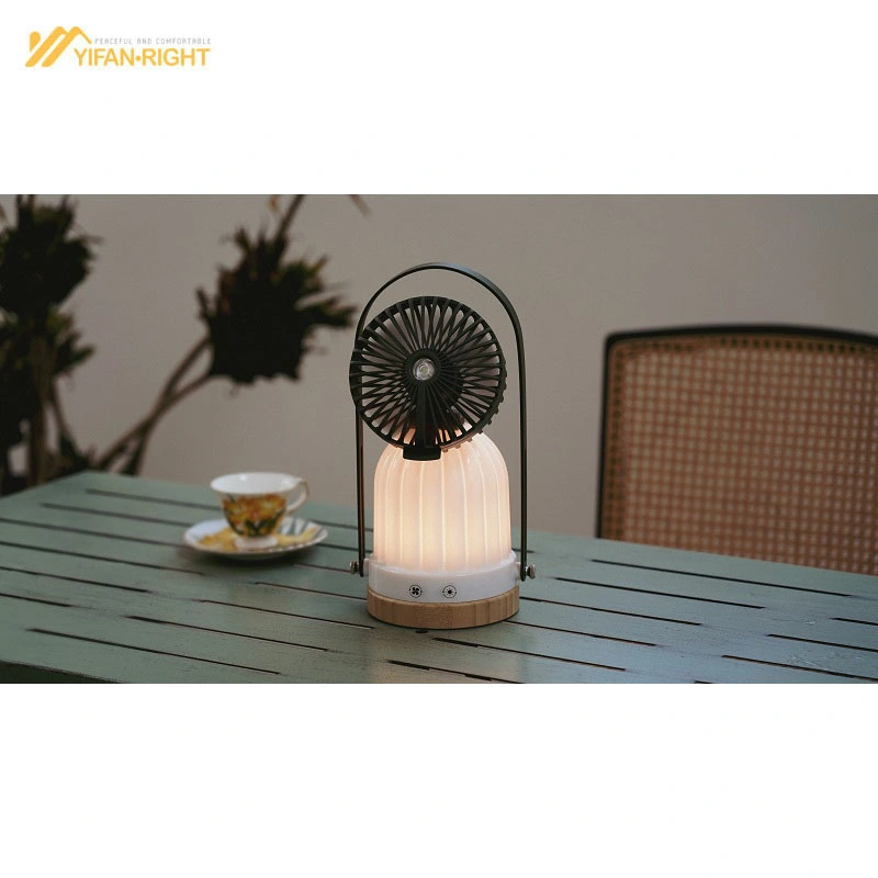 Retro Portable Fan LED Light Hanging Tent Lantern Rechargeable Camping Light