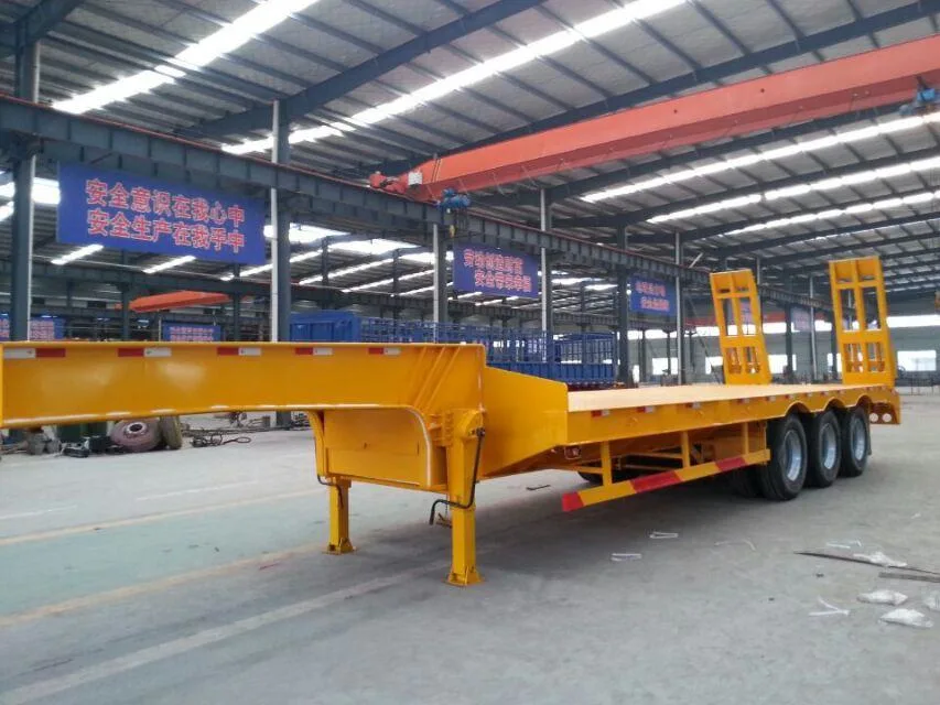 China Famous Low Bed Semi Trailer for Sale 60-80tons Hydraulic Ladder Ramps Low Bed Deck Platform Trucks Trailer