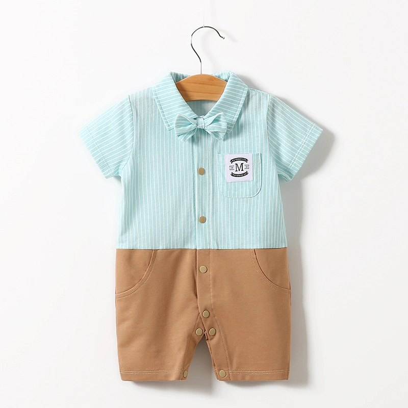 Formal Newborn Baby Boy Mint Green Infant Romper Short Sleeve Baby Striped Clothes