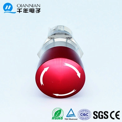 16mm Red Mushroom Electrical Waterproof IP65 Ik10 Emergency Stop Push Button Switch