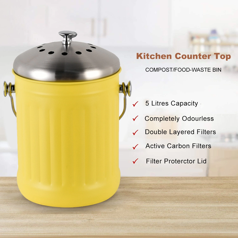 5L Small Size Colorful Metal Stainless Steel Kitchen Disposal Waste Compost Bin