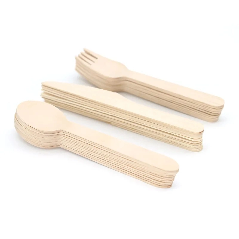 Wooden Cutlery Set for Kitchen Disposable Utensils Birch Wood Disposable Wooden Cutlery Set with Box