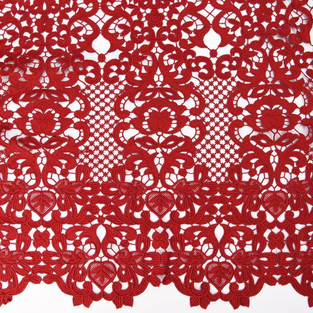 Burgundy Venice Embroidered Lace Fabric French Guipure Lace Fabric