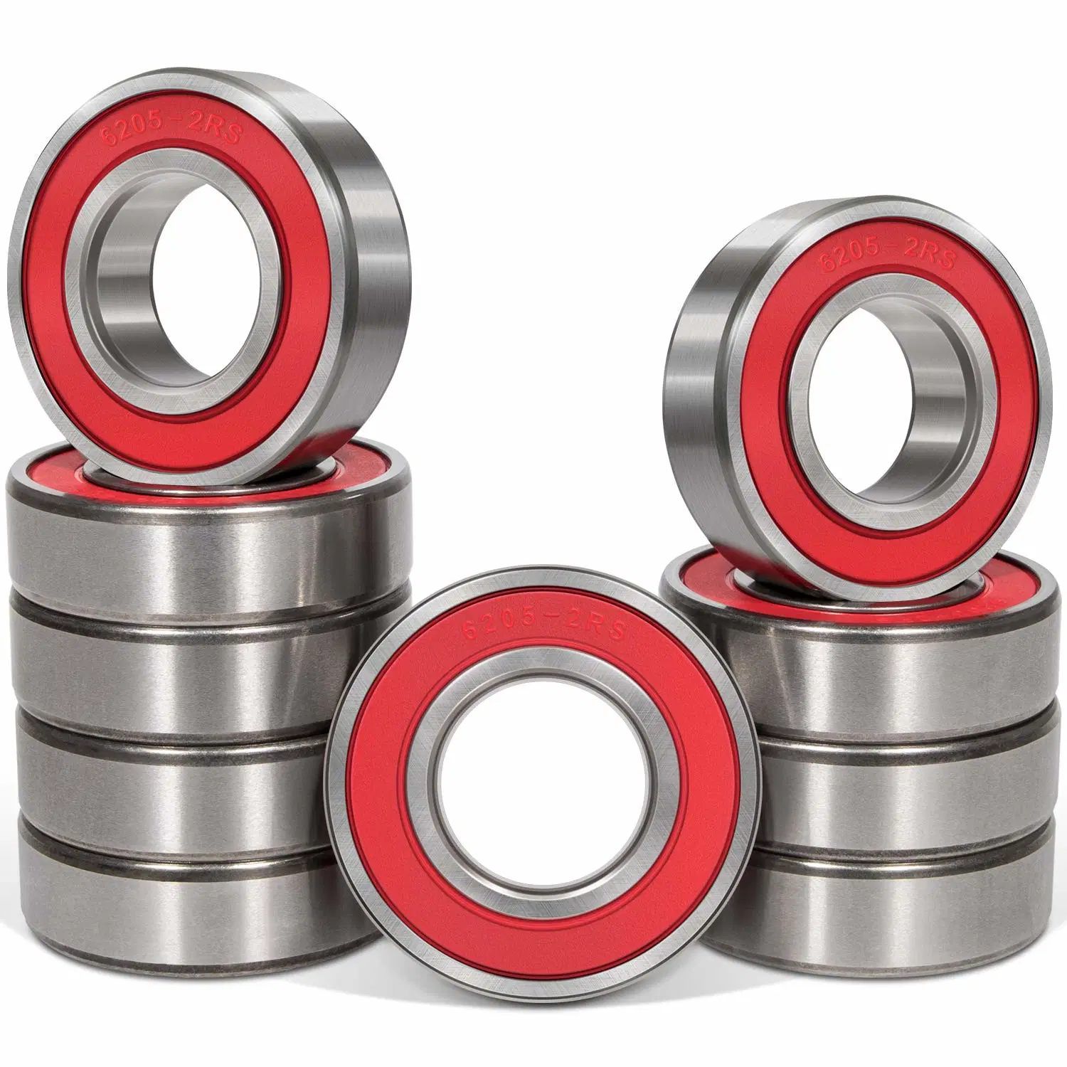 10 Pack 6205-2RS Double Rubber Seal Bearing, Pre Lubricated, Stable Performance