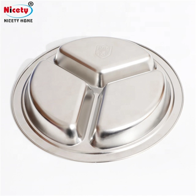 Three Grid Food Grade SUS304 Stainless Steel Food Serving Tray Wholesale/Supplier Children's Dinner Plate