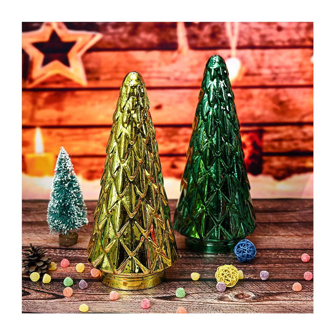 New Year Decoration Glass Christmas Tree Ornaments LED Christmas Tree Lighting