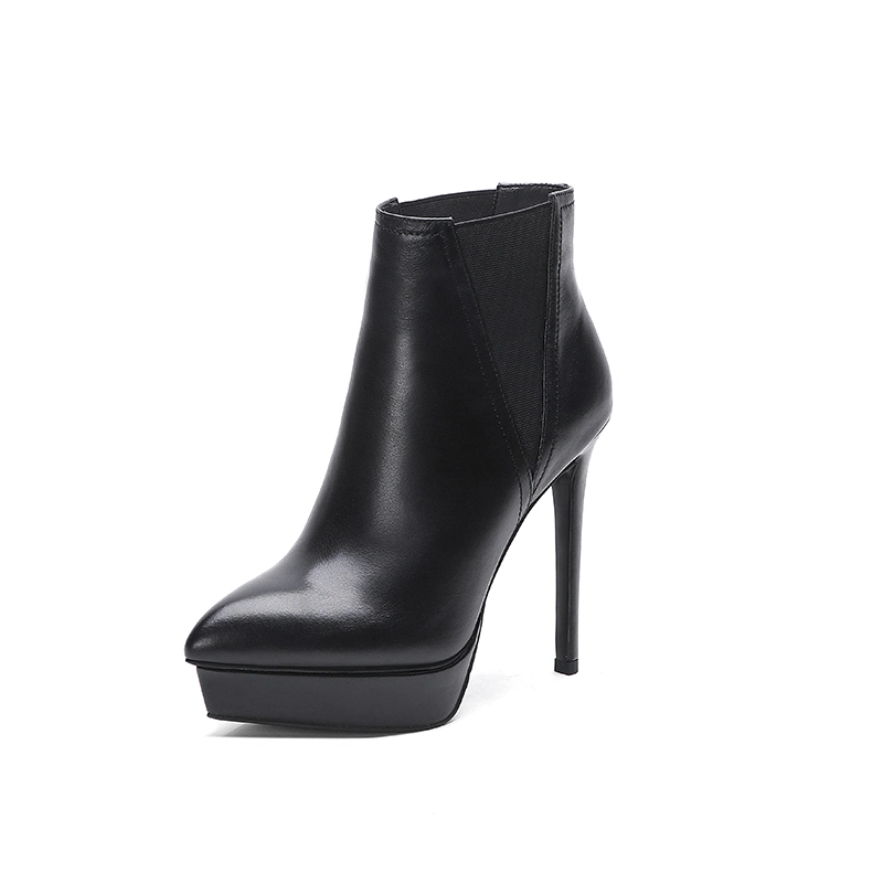 La moda señoras Negra Corta Bootie cremallera trasera plataforma Stiletto Heel Botines Mujer