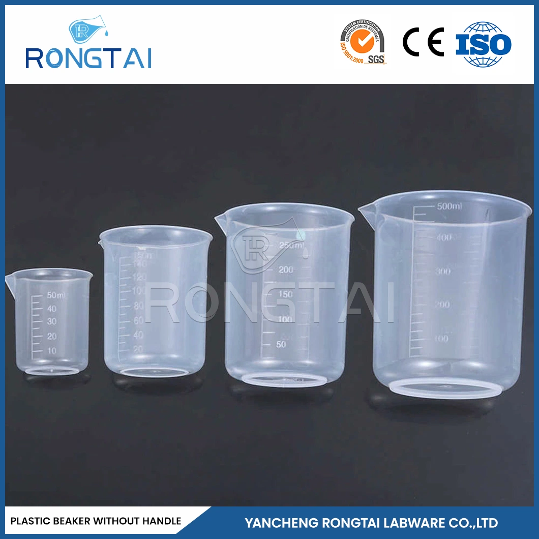Rongtai Tall vasos de plástico fabricadores PP vaso de polipropileno China 250ml 500ml 1000ml vasos de precipitados desechables de polipropileno