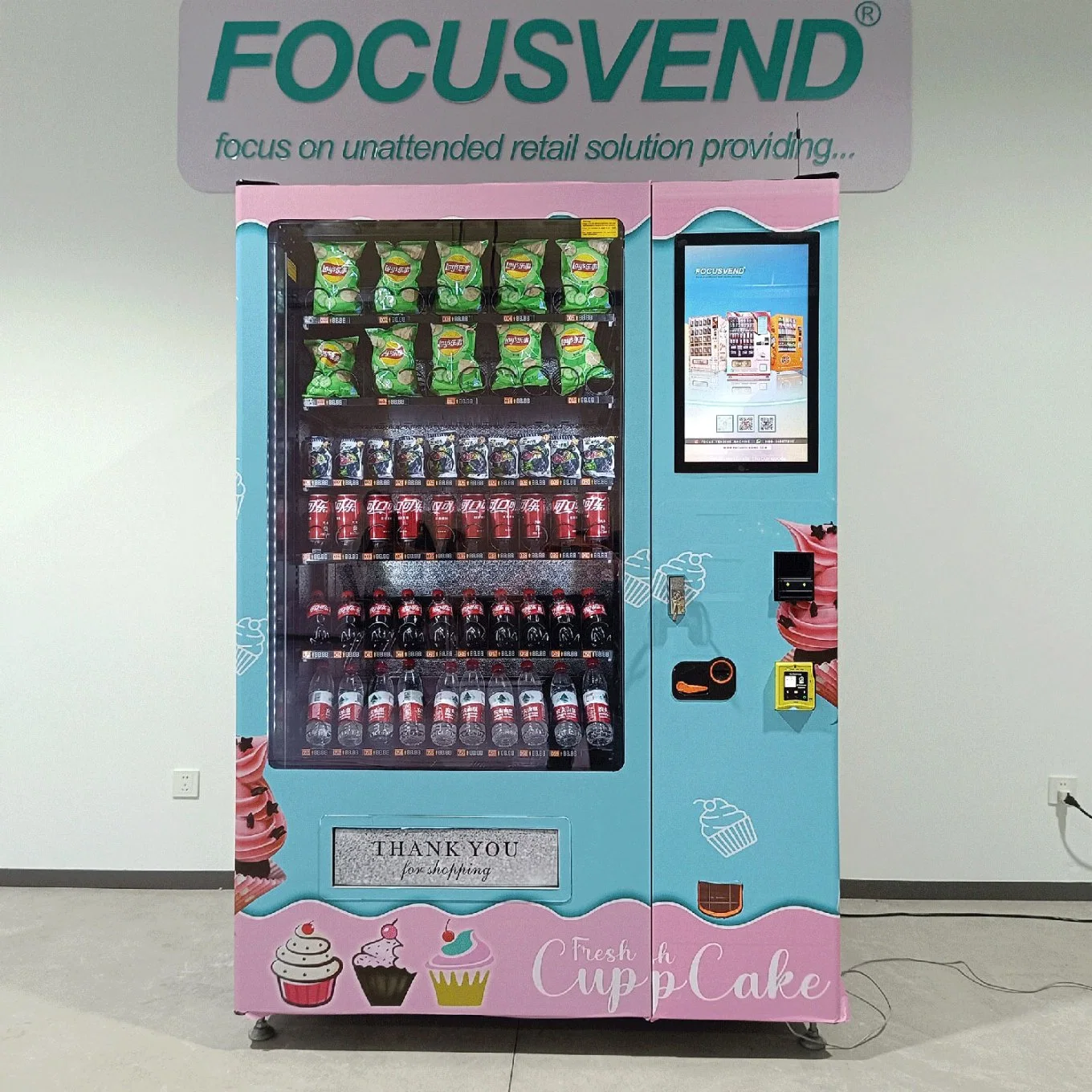 Focusvend Salad máquina expendedora refrigerada de frutas y verduras con ascensor Sistema de efectivo y tarjeta operado