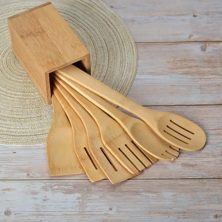 Accessoires de cuisine Spatule en bambou cuillère ustensiles de cuisine ensemble