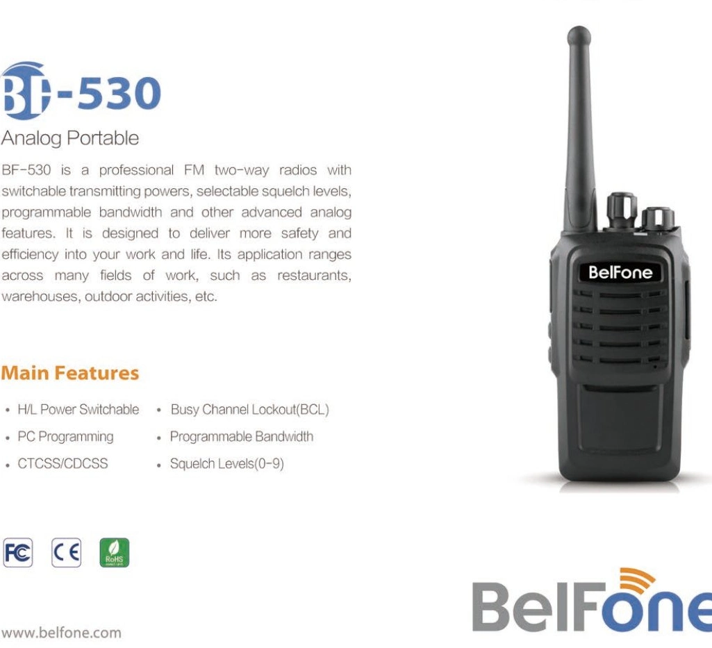 Belfone 5wl Portable Radio Analog Walkie Talkie Fm Transceiver (BF-530)