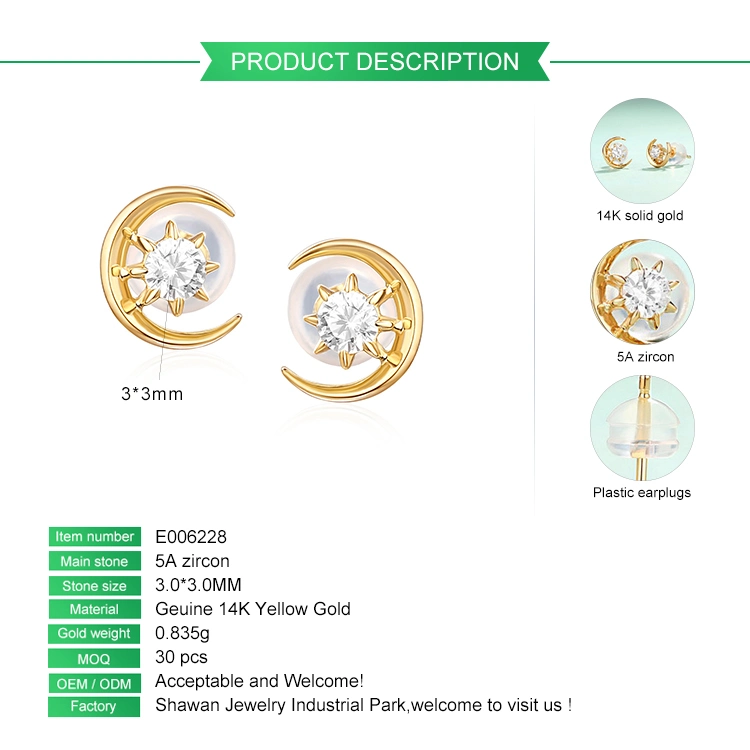 Moda 5A brincos de zircão 14K 18K Ouro Moda Acessórios Moda da Lua do crescente Acessórios brincos da estrela para brincos da jóia da moda