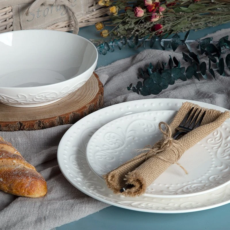 Porcelain Embossed Scroll Italy Countryside 18PCS Dinnerware Sets