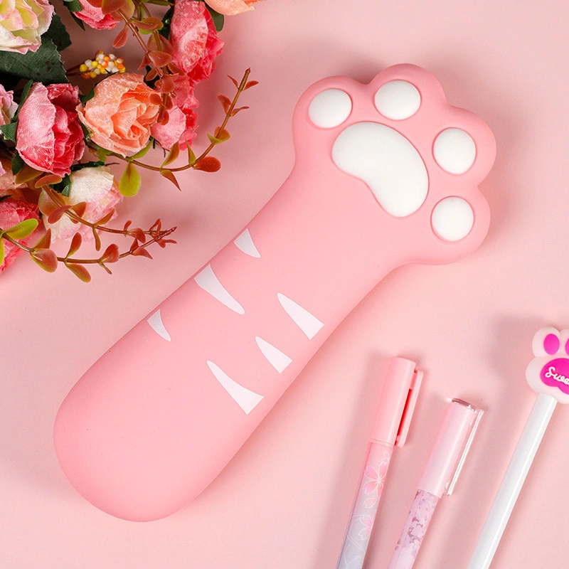 Cat Paw Silicone Pencil Bag Stationery Set with Zipper