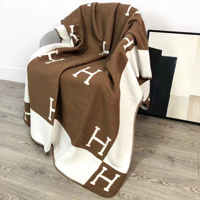 Artificial Wool Knitted Blankets H Letter Modern Woolen Turkish Cashmere Throw 135X170cm Letter Blanket Decoration