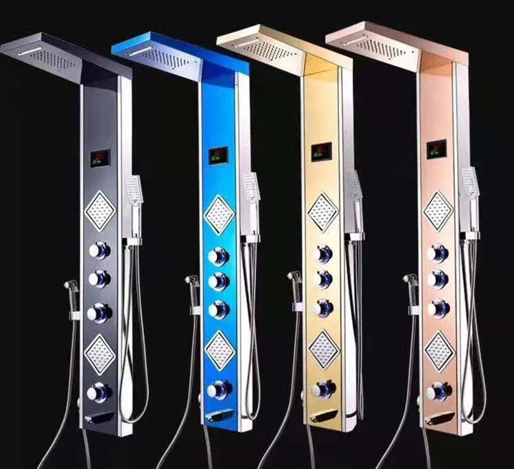 Intelligent Thermostatic Shower Column Panel with 6 Function LCD Display LED Light