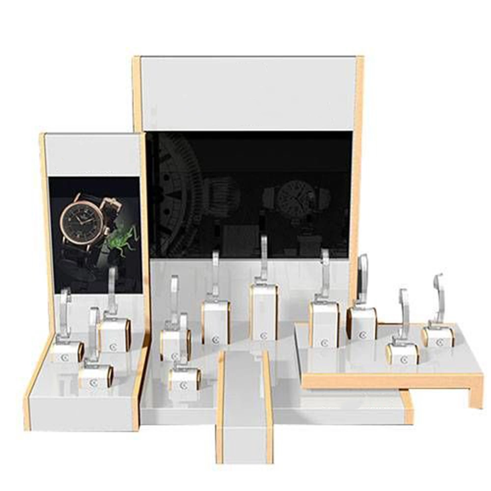 Joyería personalizada Cristal Showcase Cuero Reloj pantalla Escritorio reloj de lujo Pantalla Reloj de muñeca pantalla Stand Smart Watch pantalla de sobremesa Bastidor
