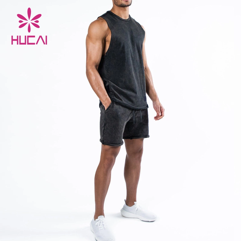 Atacado 100% Algodão Moda Masculina Roupas Esportivas Regata Lavada