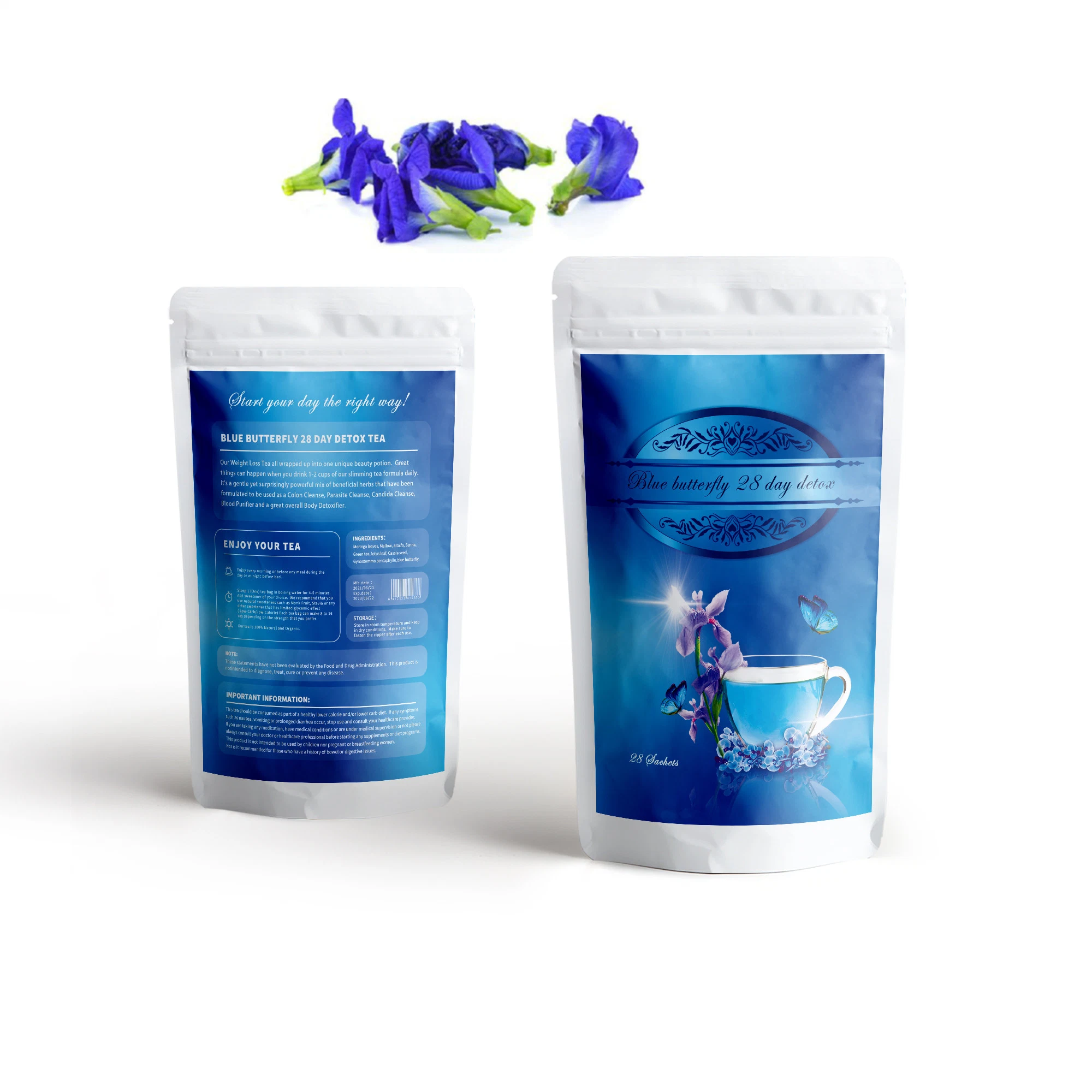 New Arrival Fast Body Slimming 28 Day Blue Butterfly Detox Tea Weight Loss Healthy Tea