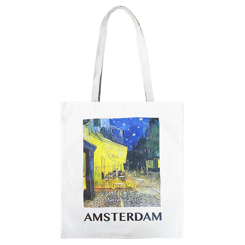 Amsterdam Custom Printed Logo Design algodón Natural Color 100% algodón Bolsa de lona