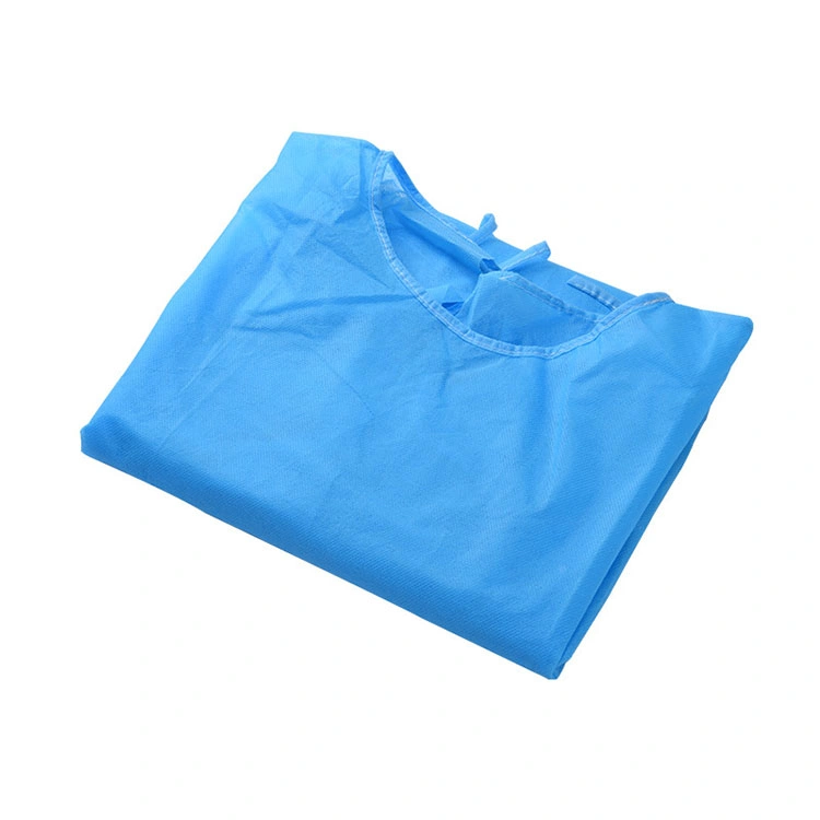 La vente directe d'usine PP Non-Woven isolation résistant au fluide robe bleue avec poignets tricotés