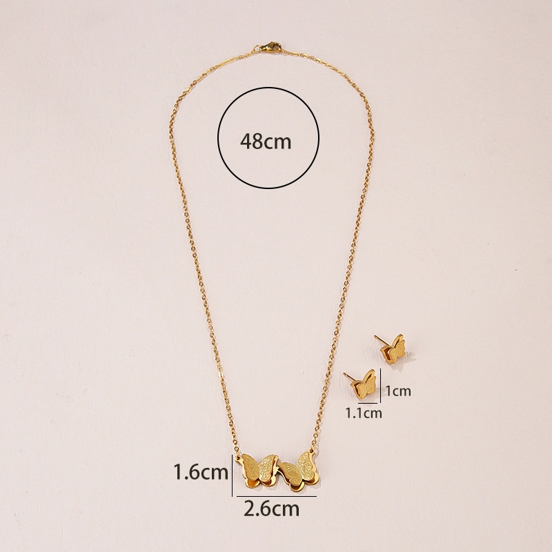 Commerce de gros double en acier inoxydable de conception de papillons Earrings NECKLACE Bijoux Set