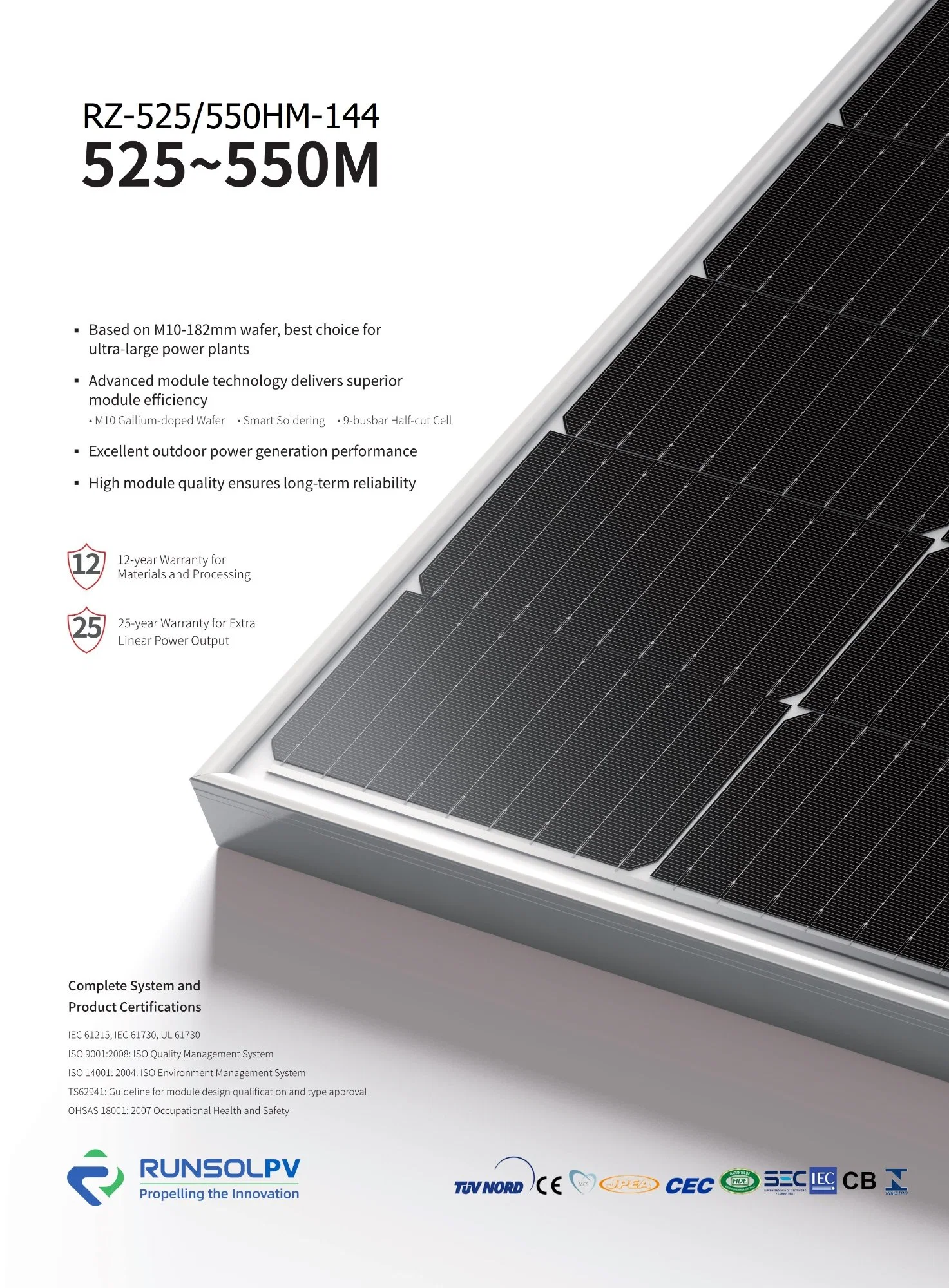 545W Perc Monocrytalline Single Glass Monofacial Runsolpv Solar Module Panel High Power System BIPV Solar Pumping Roof Seasides Island Beach Farmland Desert 540