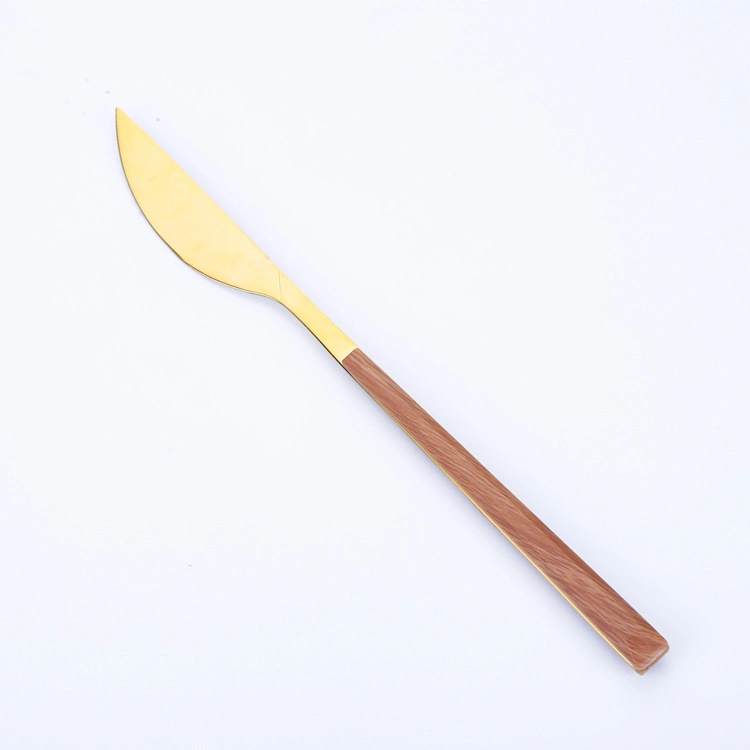 Hot Sale Stainless Steel Spoons Wood Grain Plastic Handle Cutlery